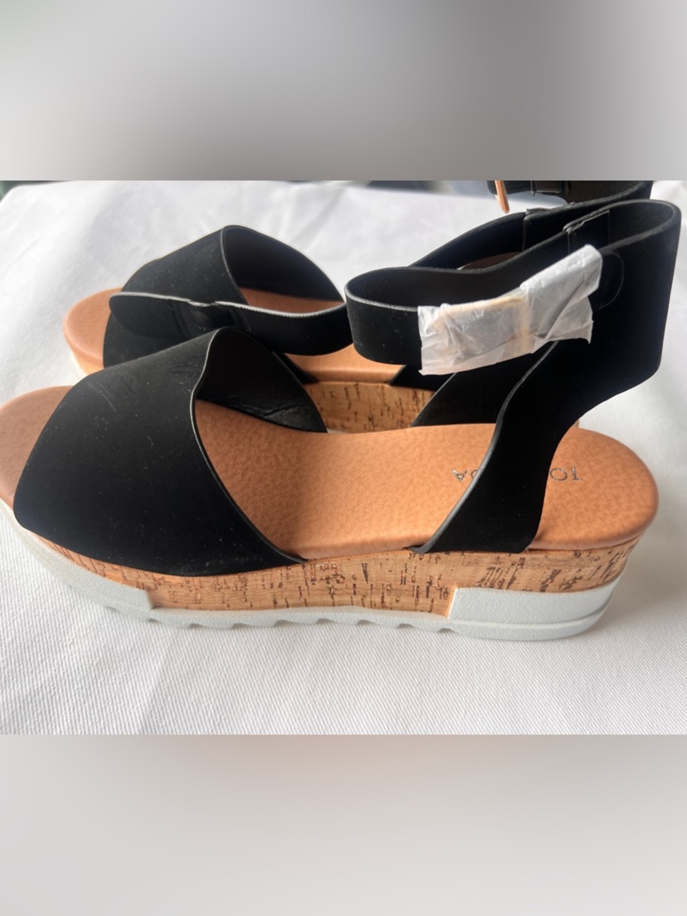 TOP Moda Black Platform Cork Wedge Sandals with Ankle Strap NWOT SIZE 8.5